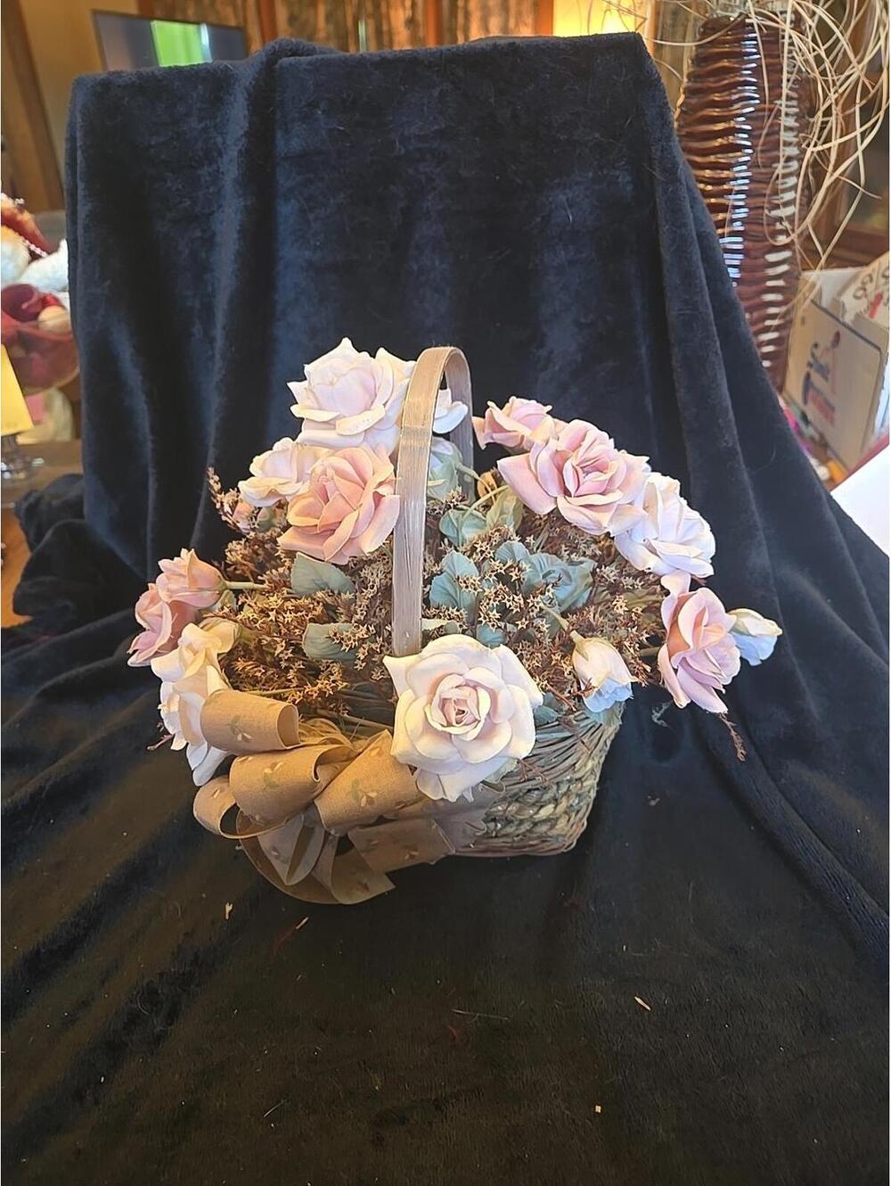 Basket With Pink Flowers Home Decor